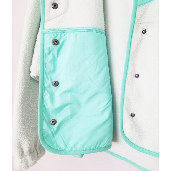 American Eagle Overesized Fleece Sherpa Snap Jacket Size M Mint Green Sea Foam - Picture 12 of 16